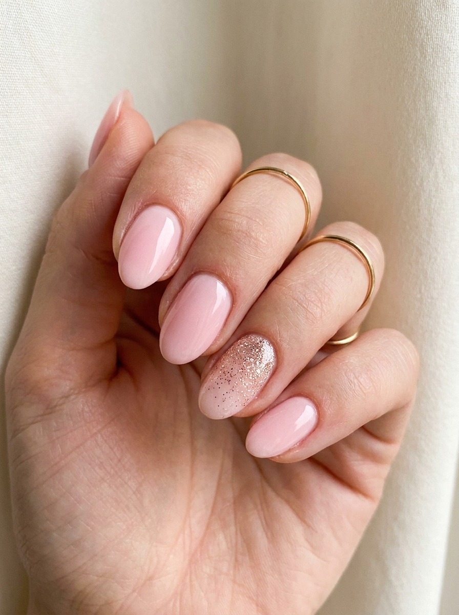 Hellrosa Nails mit Glitzerakzent als Hellrosa Nägel Inspiration 2026